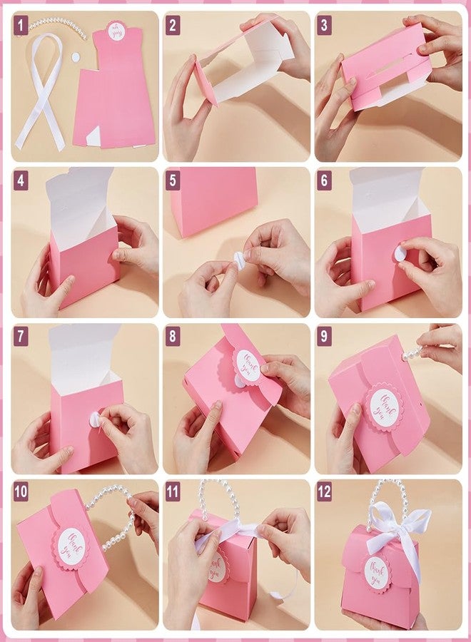 بينيكريت مجموعة بينيكريت المكونة من 16 صندوق هدايا زفاف وردي اللون، صندوق من ورق كرافت مقاس 7.8 × 5.3 × 2.2 بوصة بمقبض لؤلؤي، وشرائط، وملصقات، صناديق هدايا لأعياد الميلاد، وحفلات التوزيعات، والمتاجر، وحفلات الزفاف - Image 3